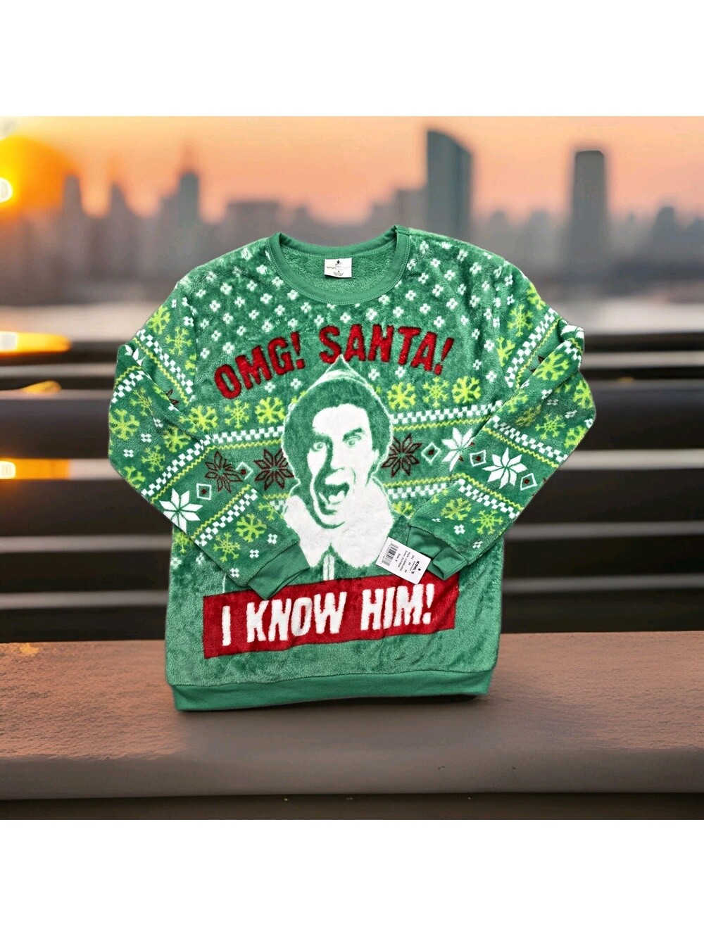 NWT Kohl's Elf Women's M Green Fleece Pullover Crewneck Sweatshirt Buddy the Elf